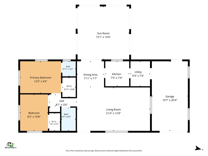 Floor plan of the 2-bedroom, 1-bath home at 328 Palos Ct, St. Augustine, FL