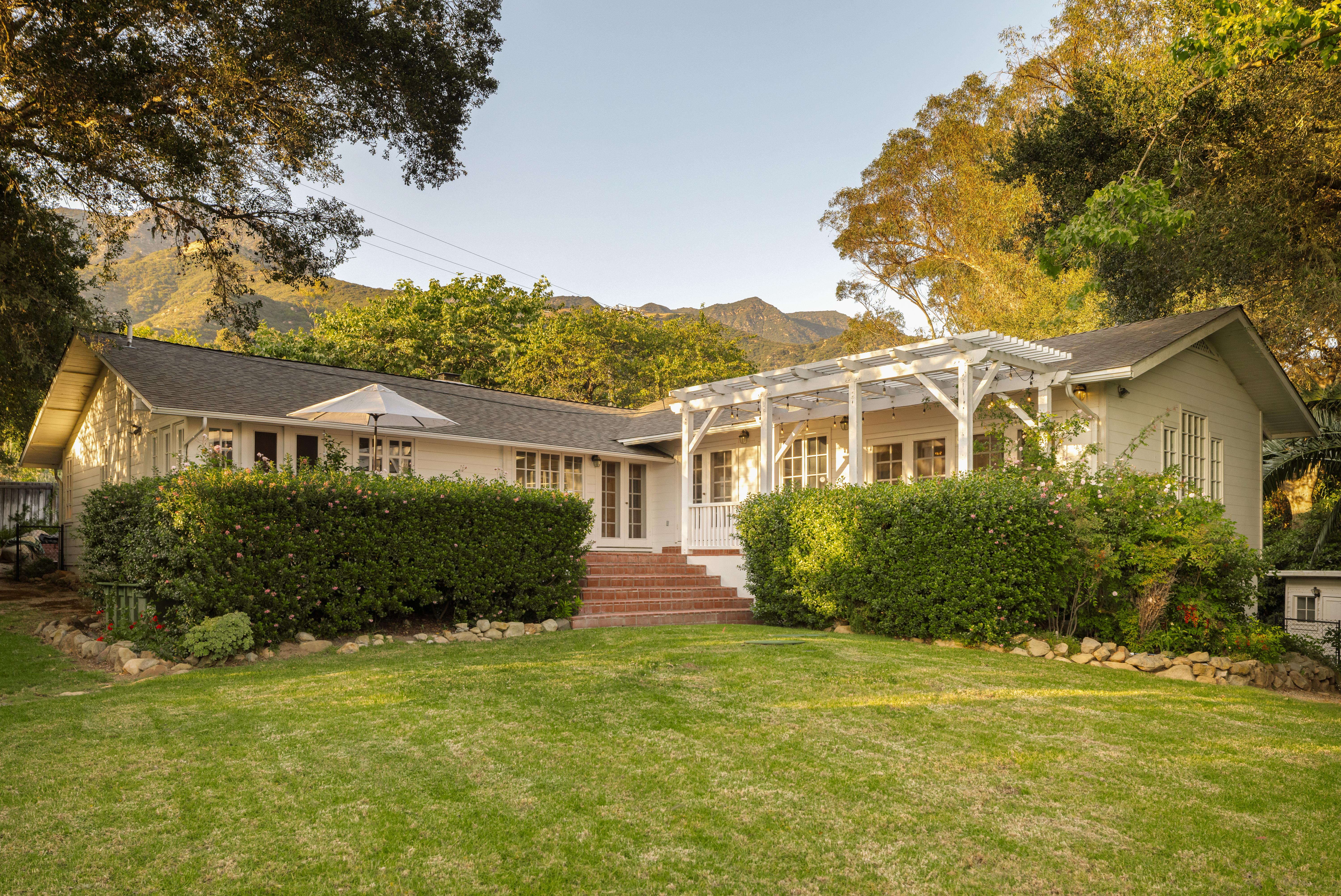 Aerial photography of residential estate on Hidden Valley Lane, Santa Barbara — bird's-eye perspective captures the full site composition and landscape architecture in this professional real estate photography and real estate video production package by VirTour Media, serving Thousand Oaks, Ventura, and Los Angeles. Our team captured still photography, aerial drone photography, and twilight photography from late afternoon through twilight.