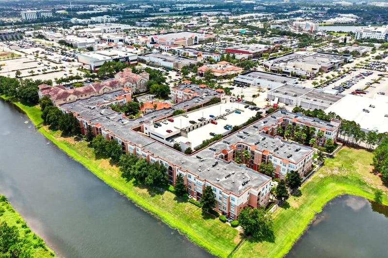 Aerial view of the complex and winding waterway in Jacksonville, FL