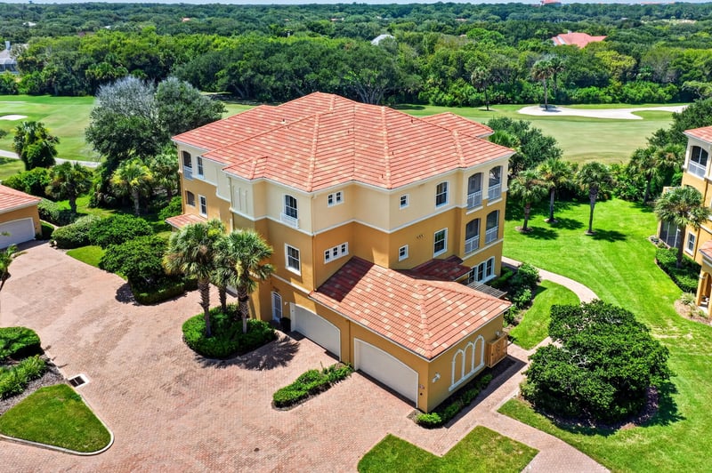Aerial of the home beside the golf course at 140 Ave De La Mer, Palm Coast, FL 32137