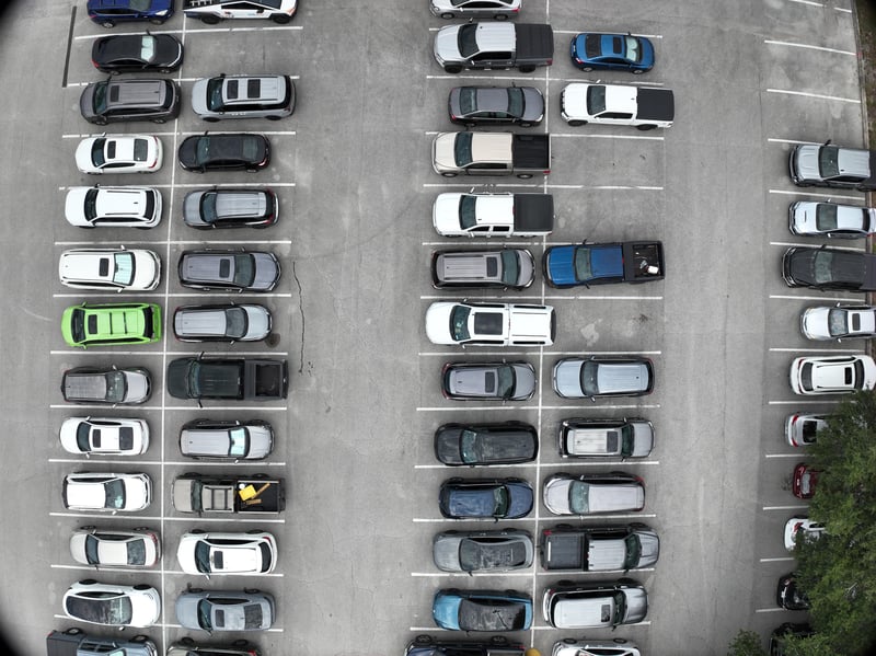 Aerial view of parking lot with landscaped strip at 9406 Atlantic Blvd, Jacksonville, FL 32225