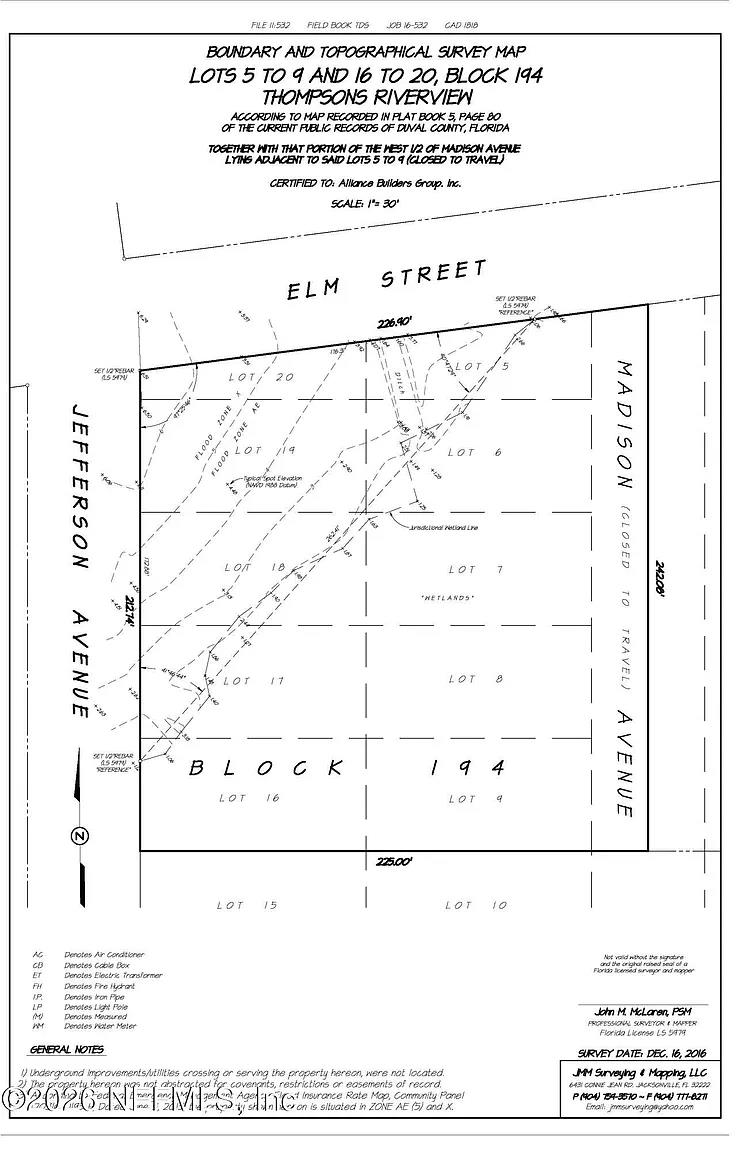 Plat map showing lot lines and block number for 1818 Elm St, Jacksonville, FL 32208