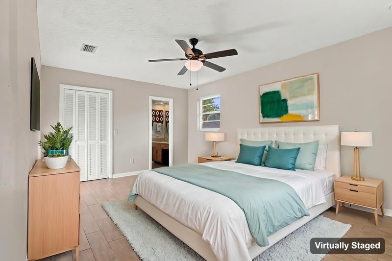 Virtually staged bedroom interior view, photographed by Megapixeler on Crosby Ln, Orange Park