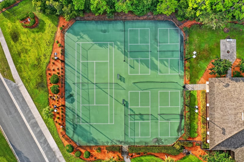 Drone view of tennis courts in River Glen