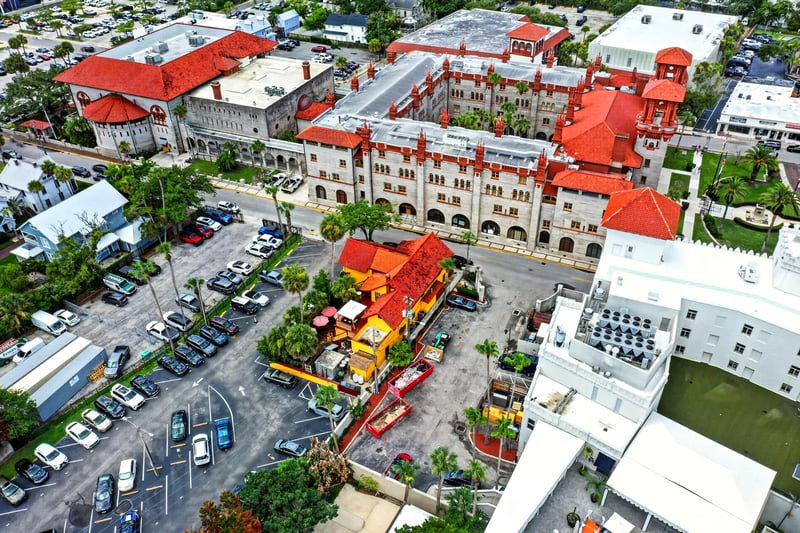 Aerial view of downtown buildings near the property in St. Augustine, FL