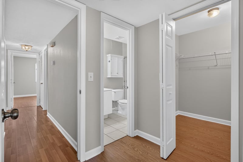 Hallway with bathroom and closet doors at 3866 Campenero Ct unit 6, Jacksonville, FL 32217