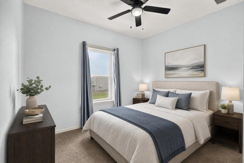 Bedroom with staged bed and window at 2378 Caney Oaks Dr, Jacksonville, FL