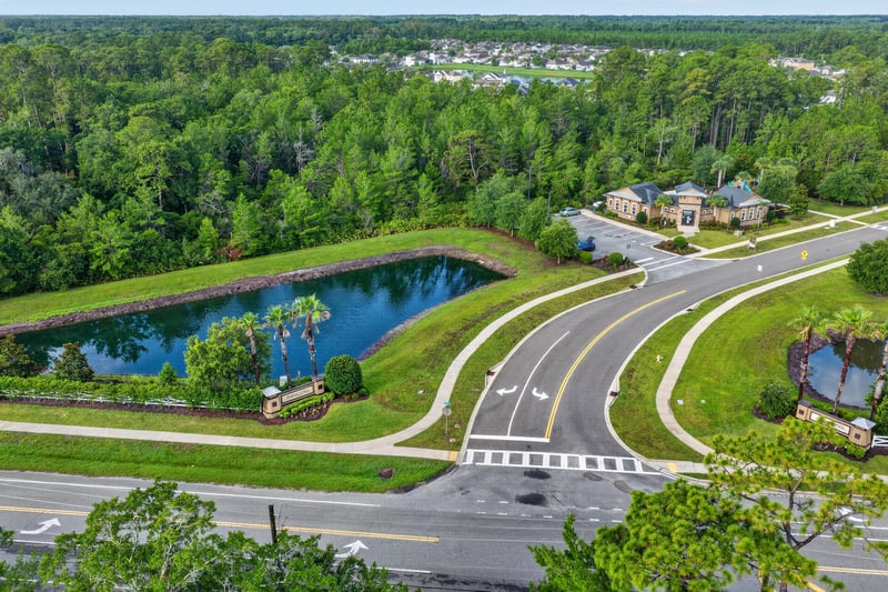 Aerial view of pond and road in Andalusia
