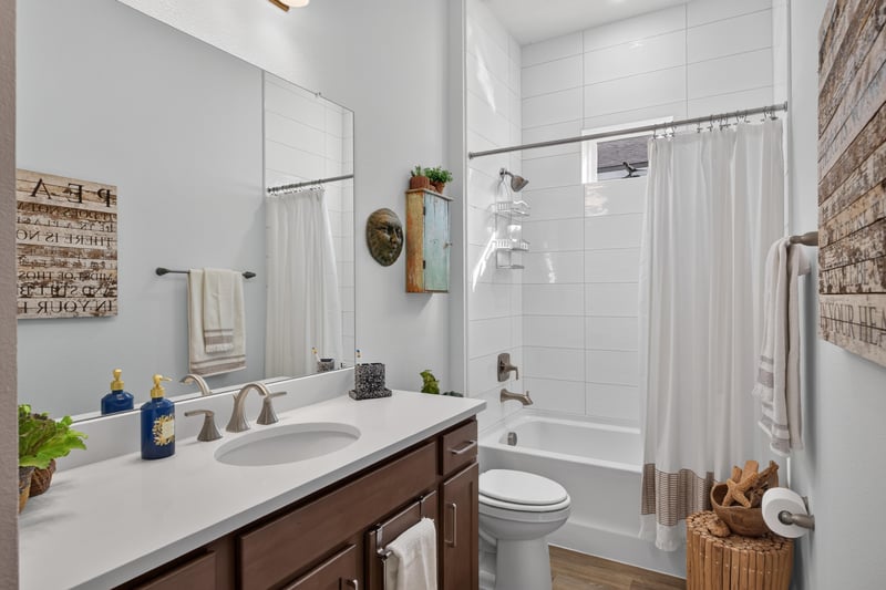 Bathroom with shower-tub combo and vanity at 129 Amberwood Dr, St. Augustine, FL
