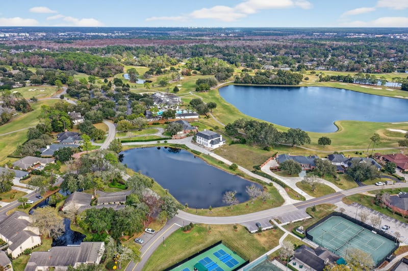 Aerial showing lakes at 7987 Hollyridge Rd, Jacksonville, FL 32256