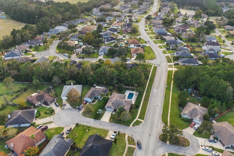 Aerial view of the surrounding neighborhood, photographed by Megapixeler on Winding Springs Ct, Jacksonville