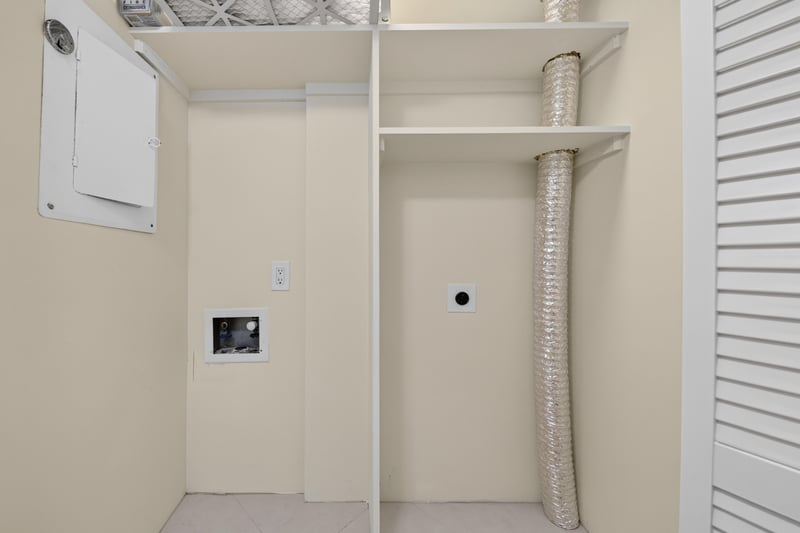 Utility closet with shelving and pipes at 1301 1st St S