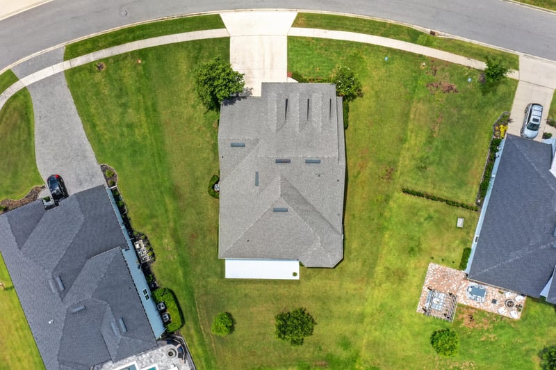 Top-down aerial view of the home's roofline at 53 Lumen Ct, St. Augustine, FL 32095