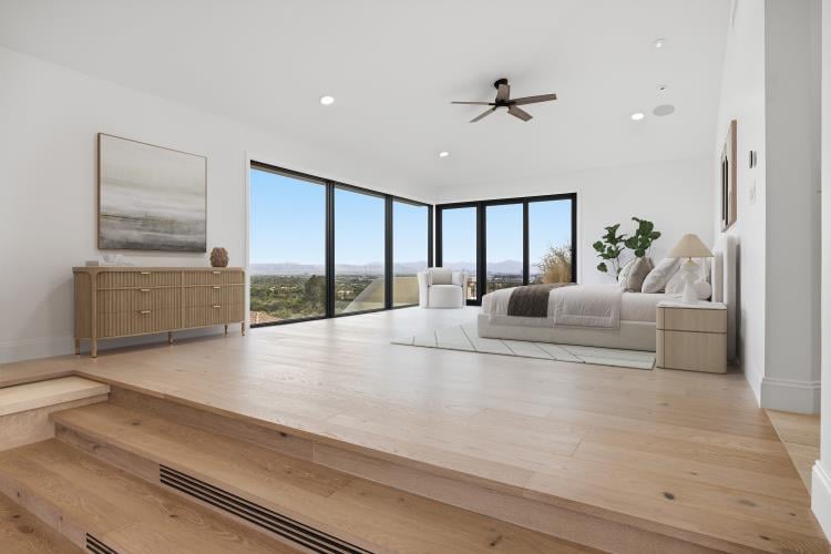 Step-up bedroom with a view, virtually staged