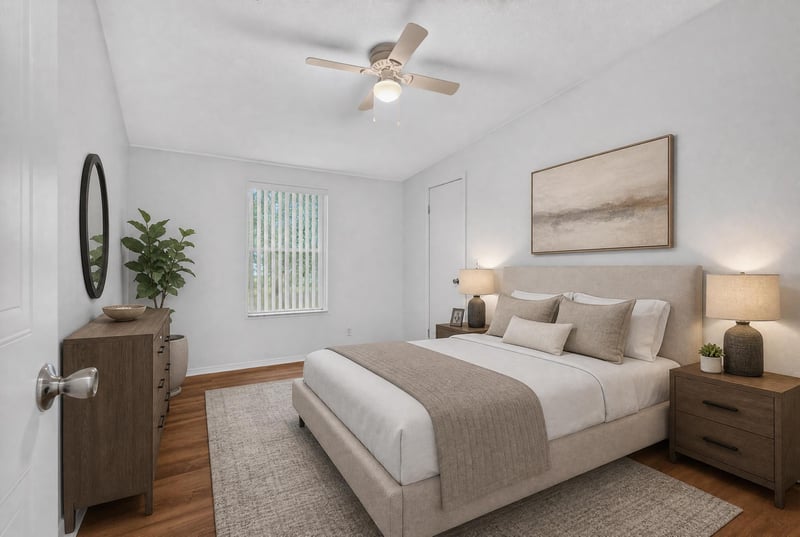 Bedroom with virtually staged bed and dresser at 3215 Robin Ln, Middleburg, FL