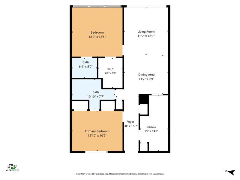 Floor plan of the two-bedroom condo at 601 1st St S, Jacksonville Beach
