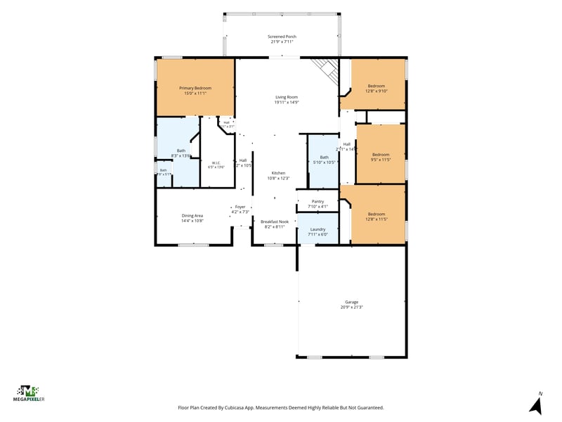 Floor plan showing four bedrooms and two baths at 12825 Kelsey Island Dr, Jacksonville, FL 32224