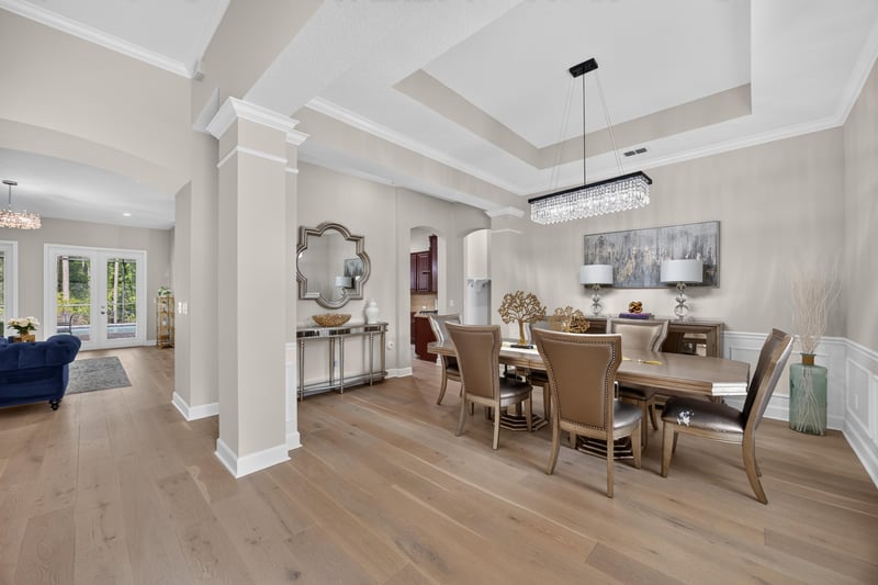 Dining room with wood floors and chandelier at 276 Cross Ridge Dr, Ponte Vedra Beach, FL 32081