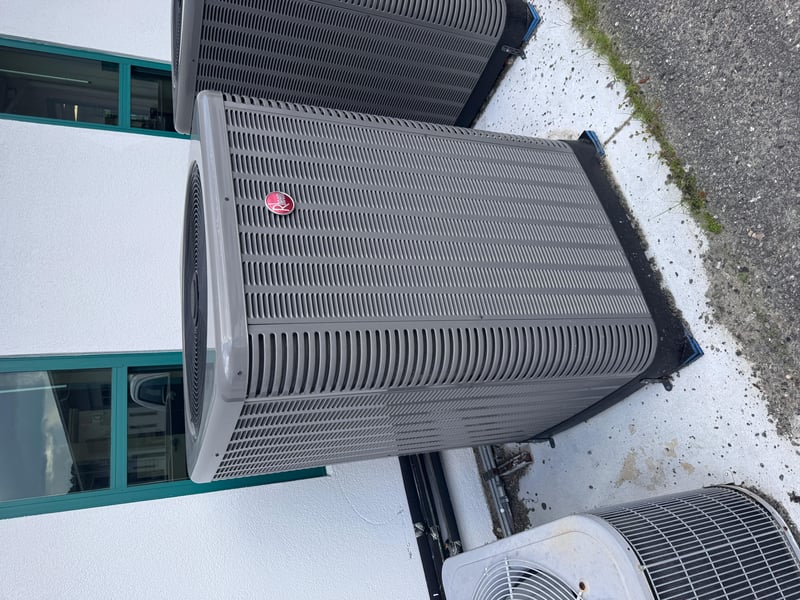 AC condenser unit beside building wall at 11700 New Kings Rd, Jacksonville, FL 32219