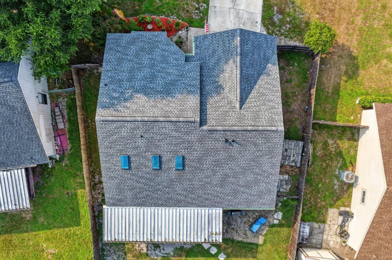 Aerial close-up of roofline at 13020 Medford Ln, Jacksonville, FL 32225