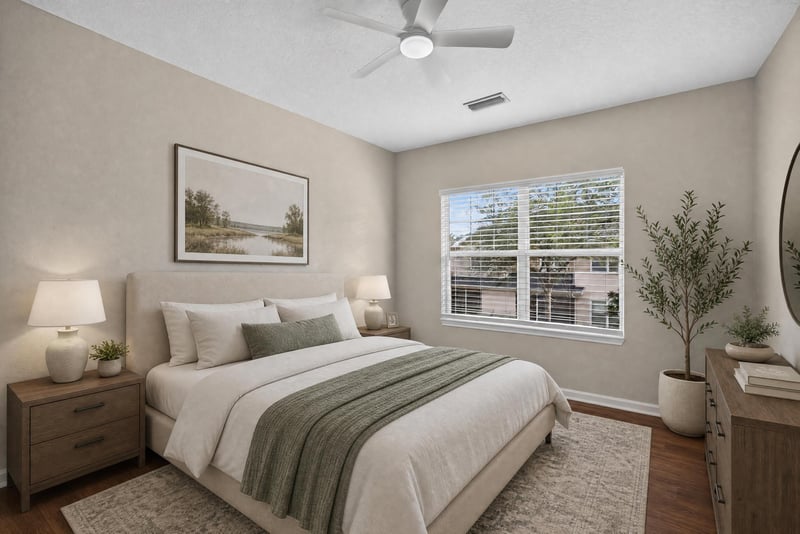 Staged bedroom with bed and nightstands at 3750 Silver Bluff Blvd, Orange Park, FL