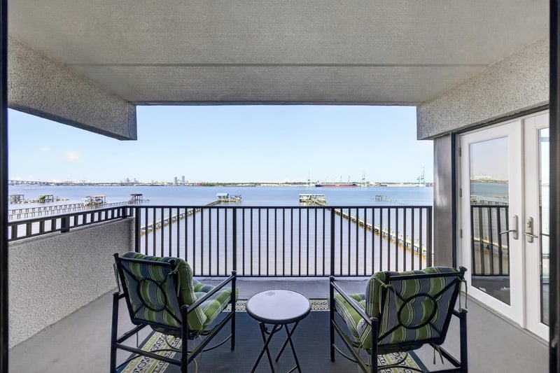 Balcony with seating and water view at 2280 Shepard St