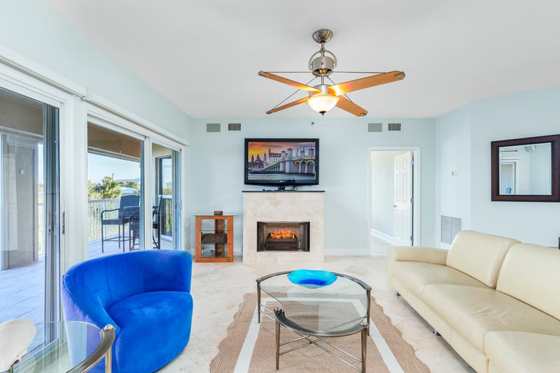 Family Room Fireplace view at 7790 A1A S #104, St. Augustine, FL 32080