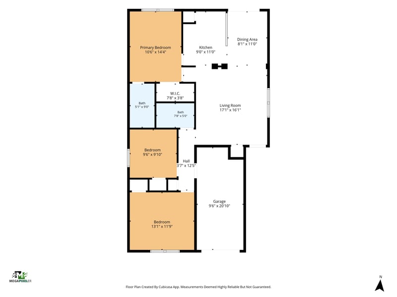 Floor plan of three-bedroom, two-bath home at 7329 Lawn Tennis Ln, Jacksonville, FL