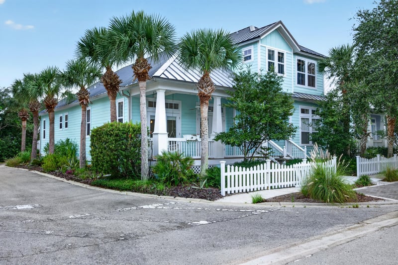 Aerial view of the home's porches and roofline at 117 Island Cottage Way, St. Augustine, FL 32080
