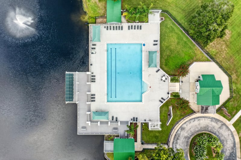 Aerial view of community pool deck in Jacksonville, FL