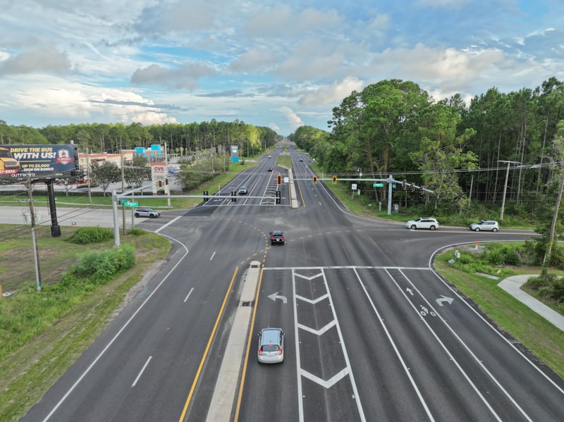 Street-level view of the US-1 corridor with nearby businesses at 4900 US-1, St. Augustine, FL 32086