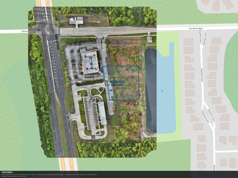 Aerial map view of the parcel boundary lines near the road at 4900 US-1, St. Augustine, FL 32086