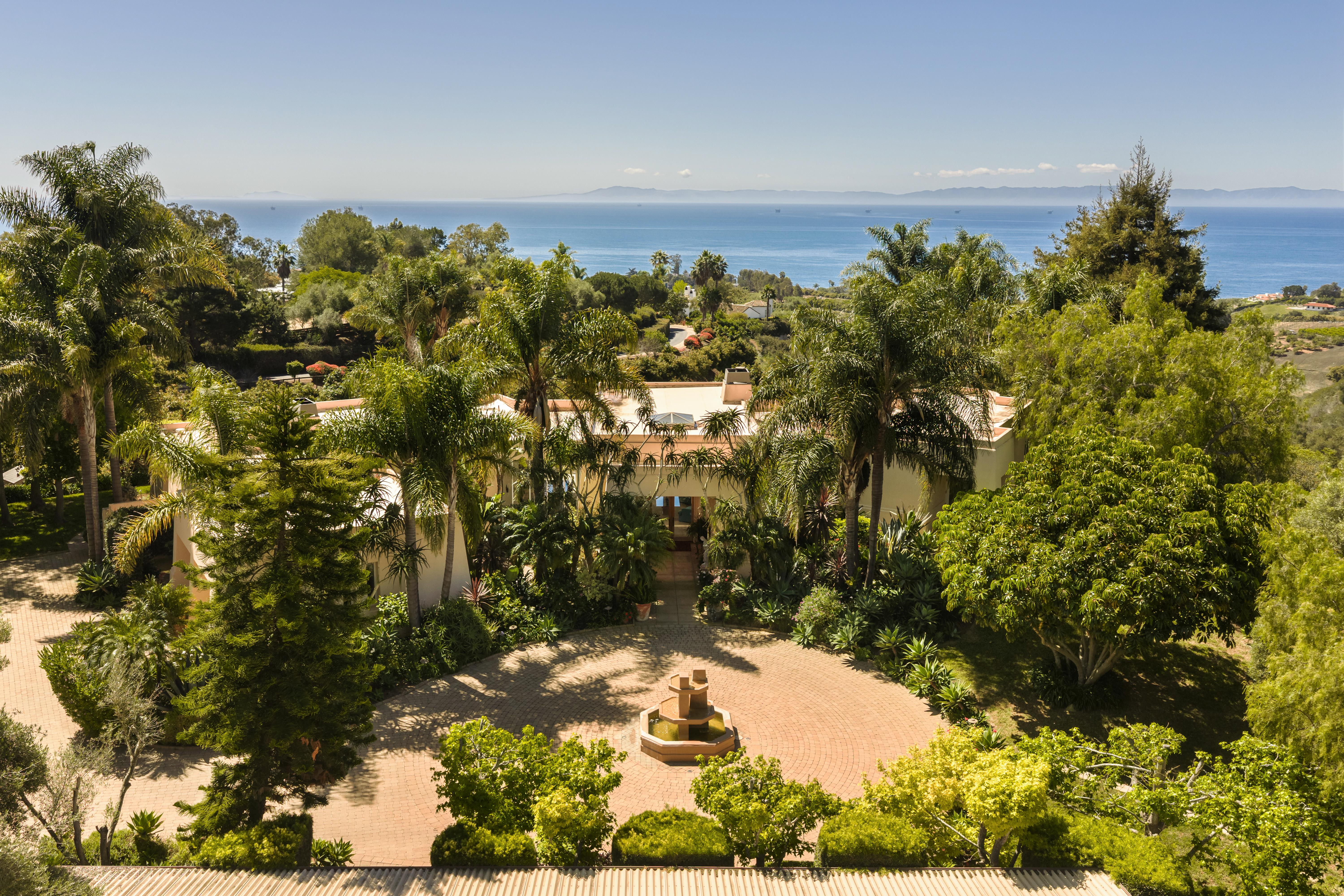 Real estate drone photography of 11 Hunt Drive Santa Barbara with sweeping Santa Ynez Mountain backdrop by VirTour Media
