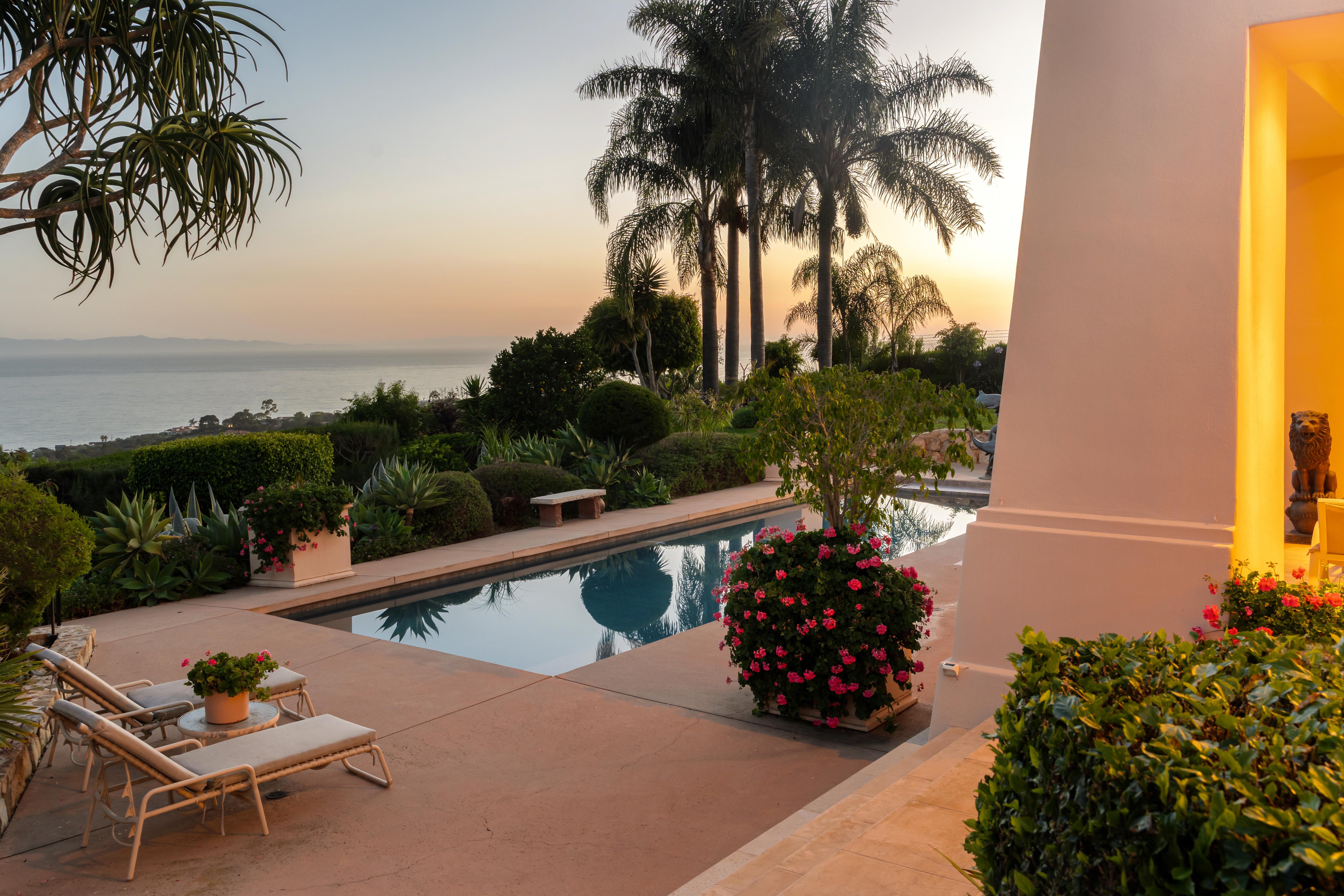 Virtual real estate photography of outdoor living area at 11 Hunt Drive Santa Barbara — Pacific Ocean views by VirTour Media
