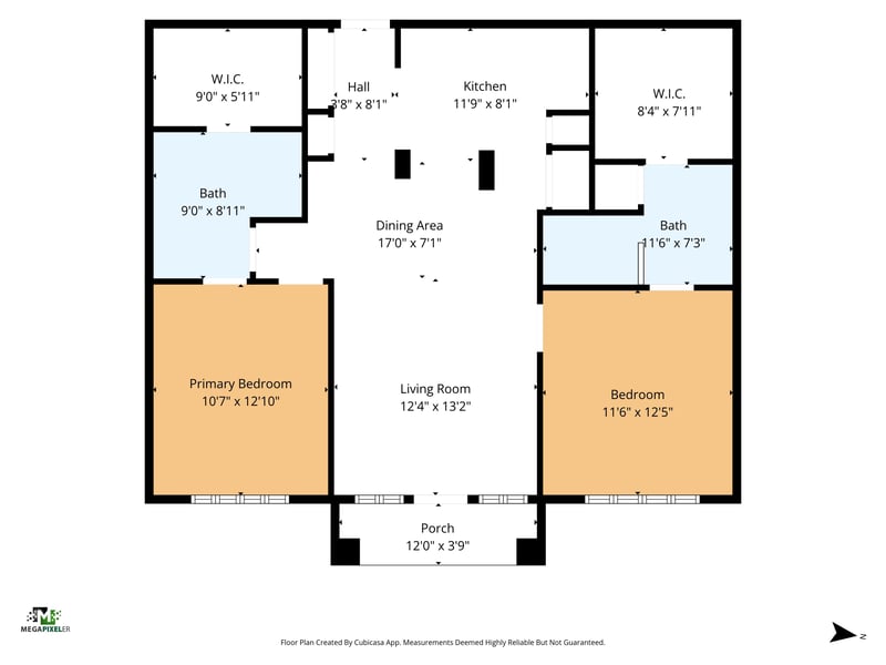 Floor plan of the two-bedroom, two-bath condo at 10435 Mid Town Pkwy unit 135, Jacksonville, FL 32246