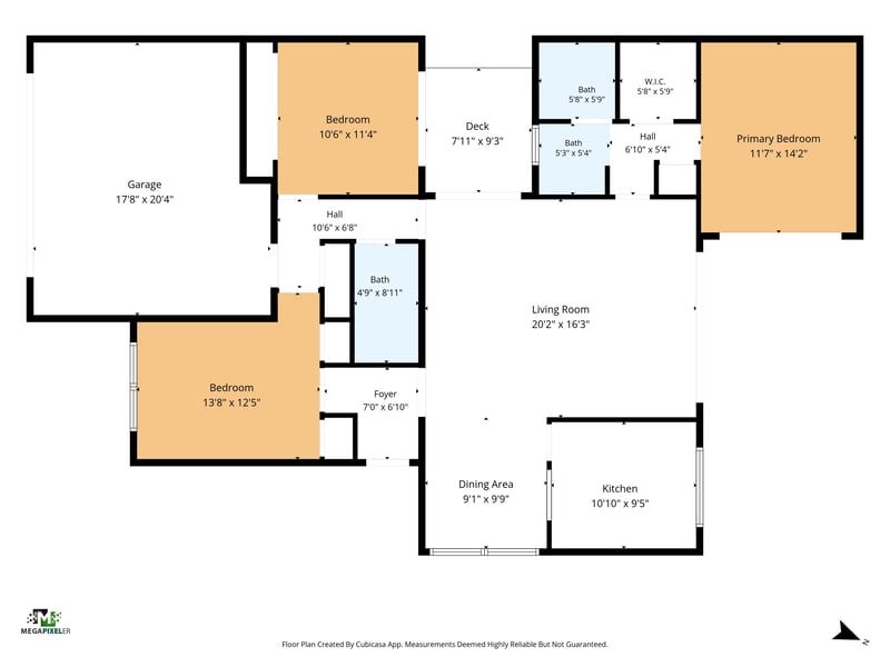 Floor plan showing bedrooms, living room, kitchen and garage at 3407 Fairbanks Grant Rd N, Jacksonville, FL 32223