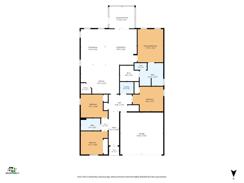 Floor plan of the four-bedroom, two-bath home at 10066 Andean Fox Dr, Jacksonville, FL 32222