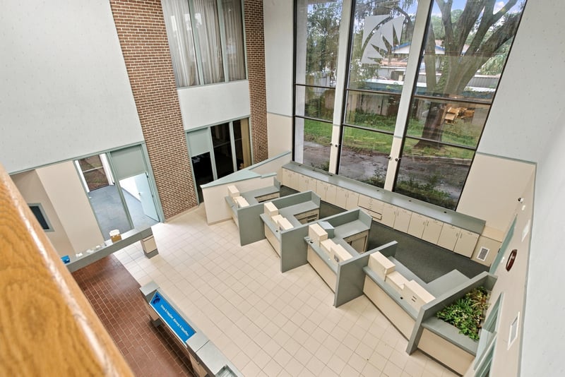 Overhead view of lobby seating area at 101 Scholars Wy