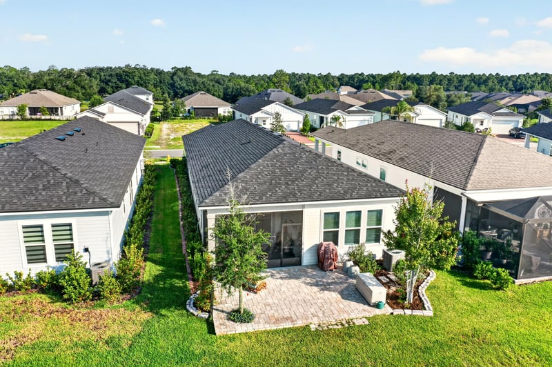 Aerial view of homes with screened lanais in St. Augustine, FL