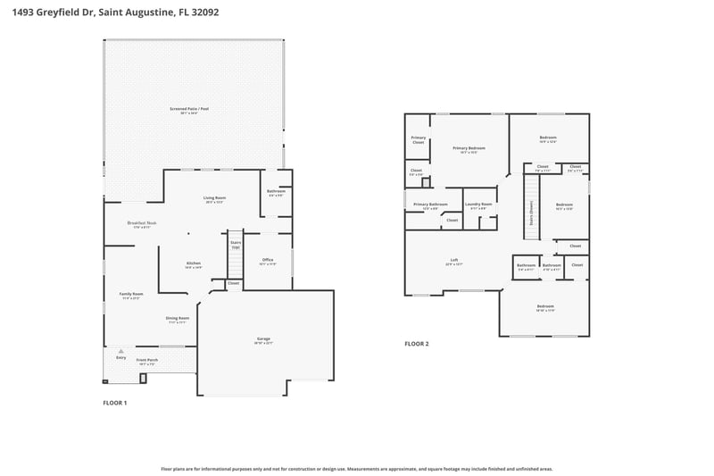 Two-page floor plan of the home at 1493 Greyfield Dr, St. Augustine, FL 32092