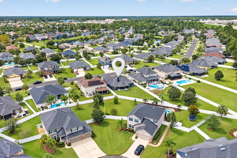 Aerial view of the home within the neighborhood at 538 Porta Rosa Circle, St. Augustine, FL 32092
