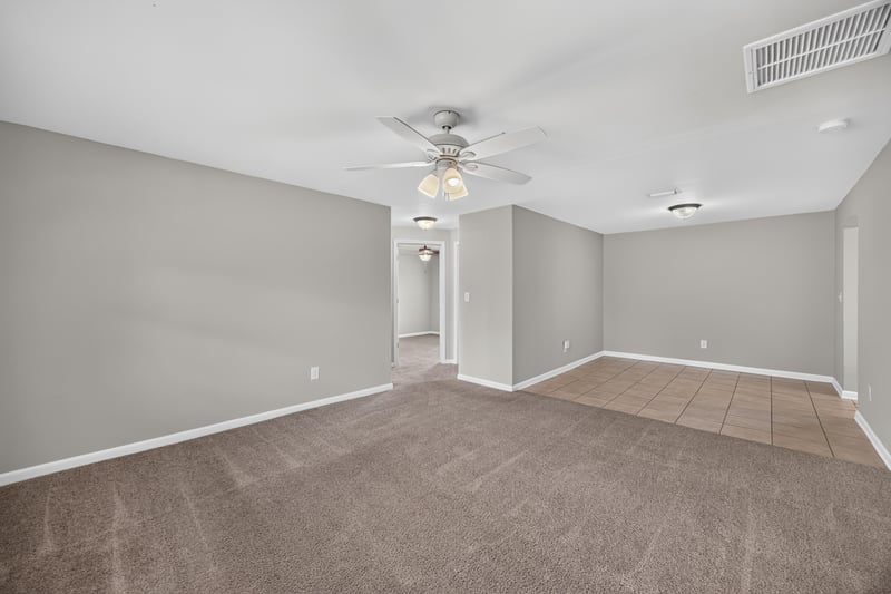 Living room with carpet and ceiling fan at 1143 Tumbleweed Dr, Orange Park, FL 32065
