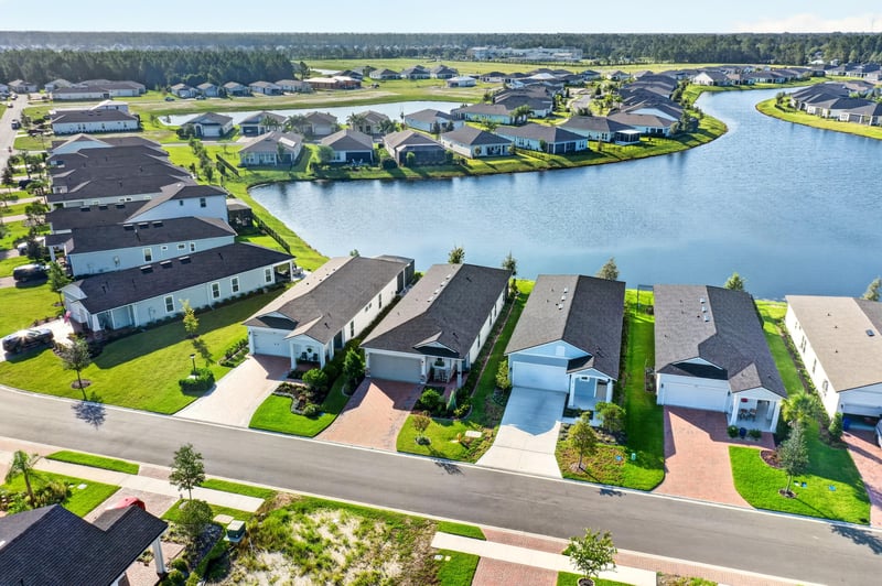 Aerial view of the street and pond in St. Augustine, FL