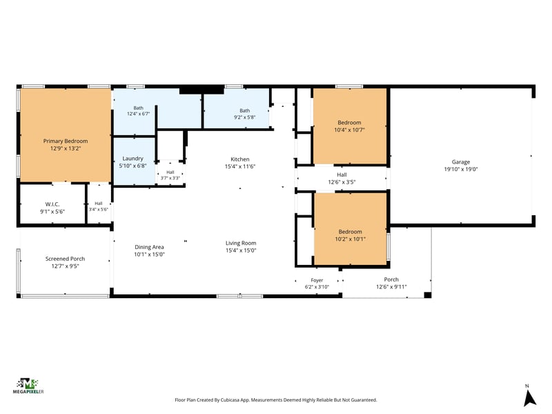 Floor plan of the 1,389-square-foot home at 7088 Mahogany Run Dr, Jacksonville, FL 32244