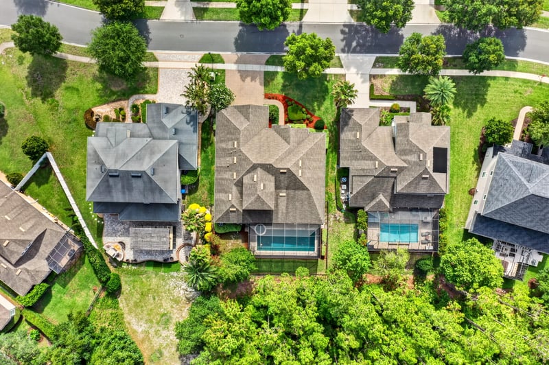 Aerial view of home with pool among neighboring lots at 276 Cross Ridge Dr, Ponte Vedra Beach, FL 32081