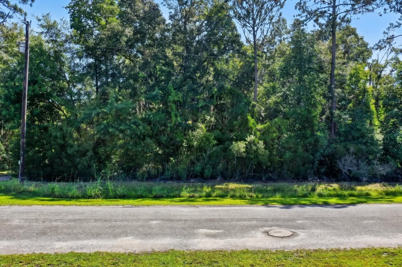 Low aerial view of the road and a manhole cover at 110 River Shores Rd, Palatka, FL 32043