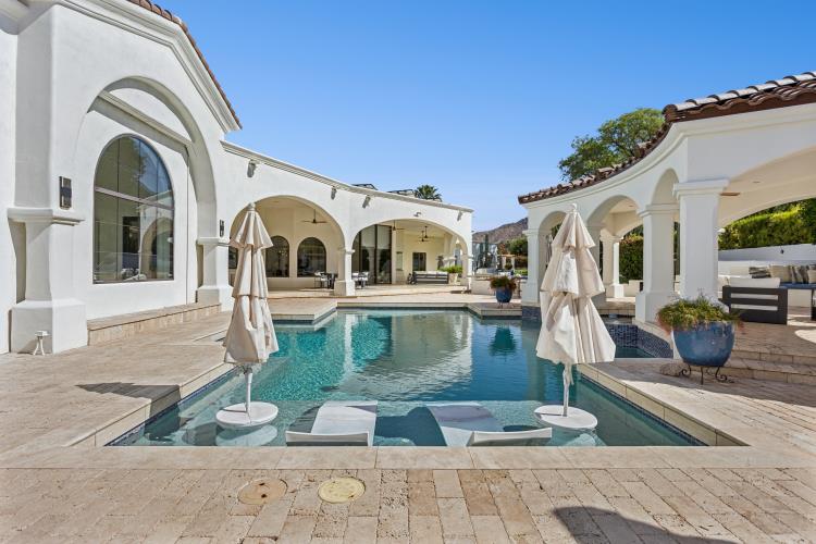 Rear elevation and pool terrace of a Paradise Valley residence