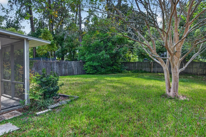 Backyard with grass, trees and fence at 1002 Ingleside Ave, Jacksonville, FL 32205