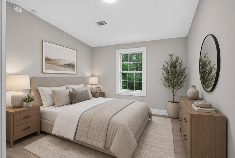 Bedroom staged with bed and dresser at 4565 Appleton Ave, Jacksonville, FL
