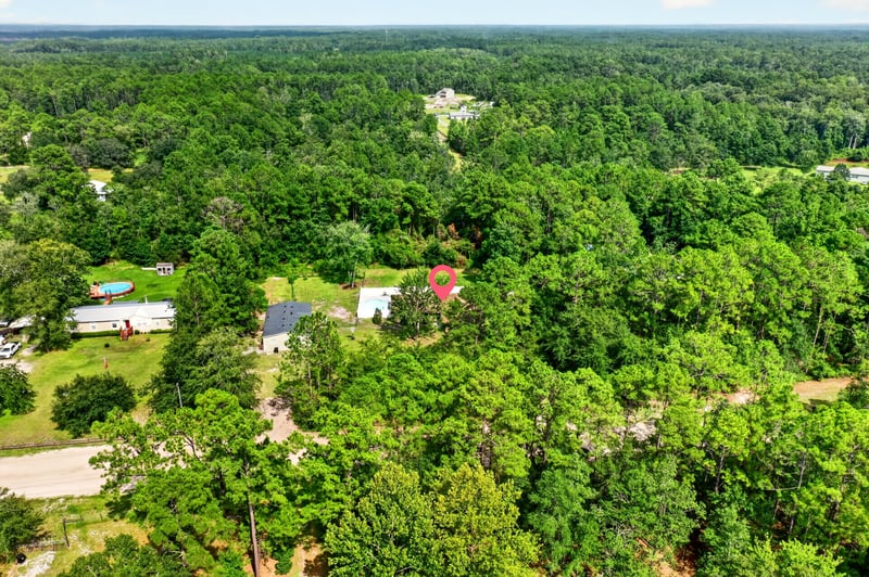 Aerial view of wooded lot and surrounding tree canopy in Middleburg, FL